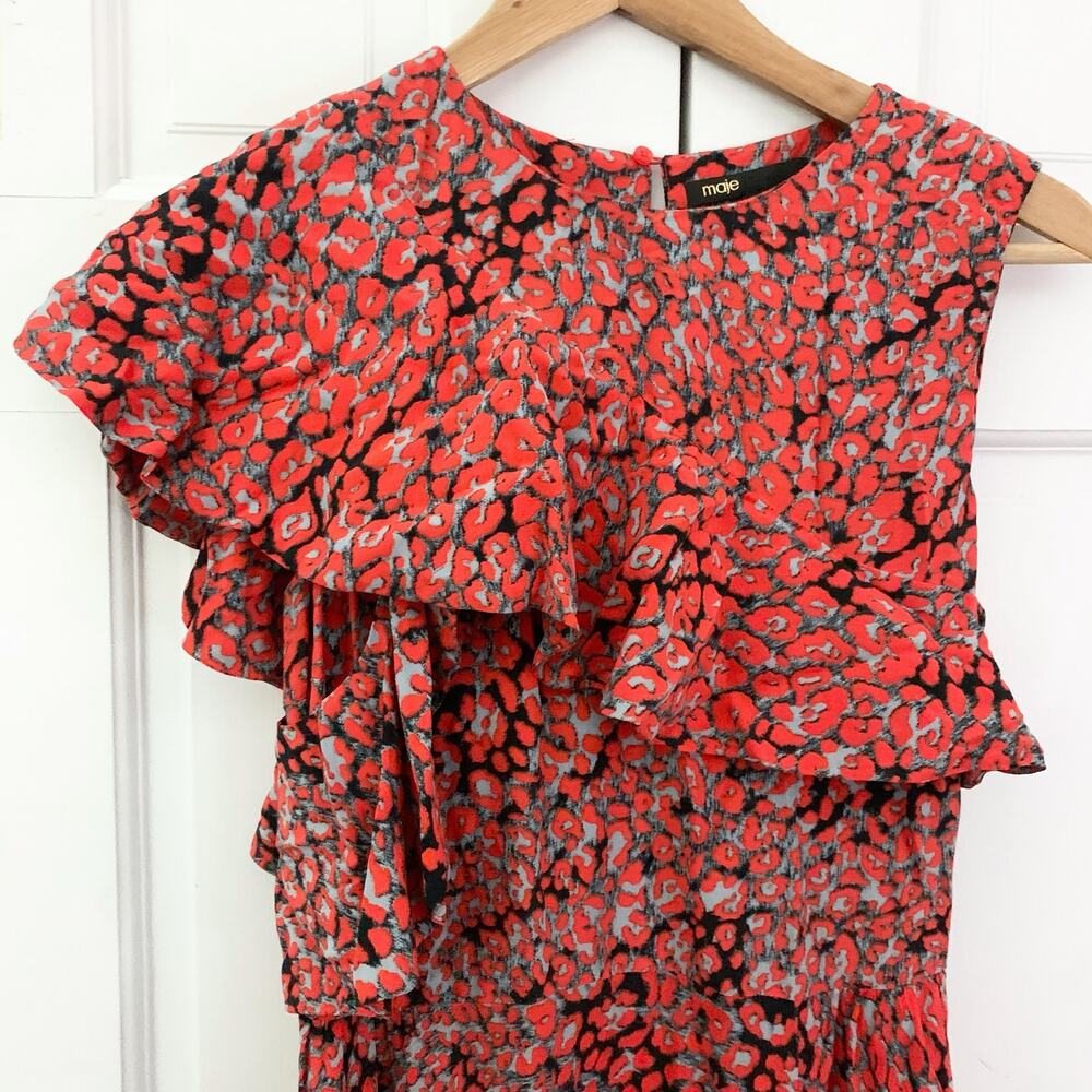 Maje Ruffled Leopard-print Crepe Midi Dress In Multi - Picture 9 of 15